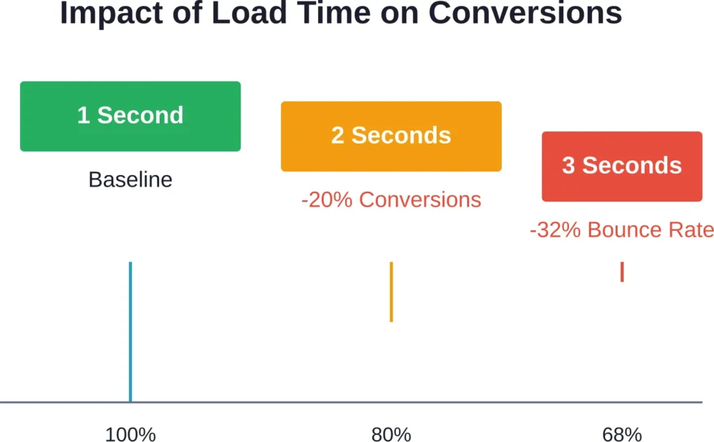 Load time directly impacts conversion rates and bounce rates—every second counts in e-commerce performance.