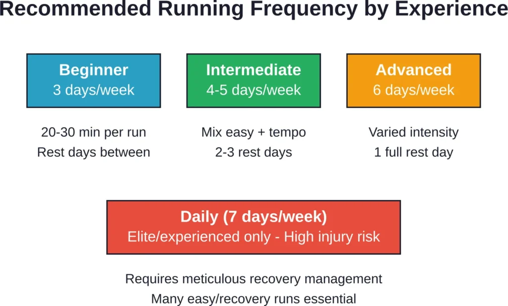 Running frequency recommendations based on experience level and injury risk management.