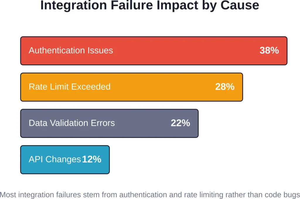 Distribution of common causes behind API integration failures based on platform monitoring data