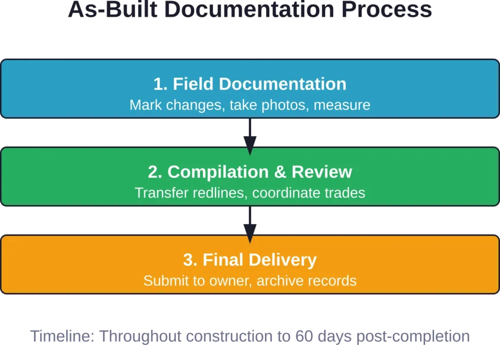 The three-phase workflow for creating comprehensive as-built documentation