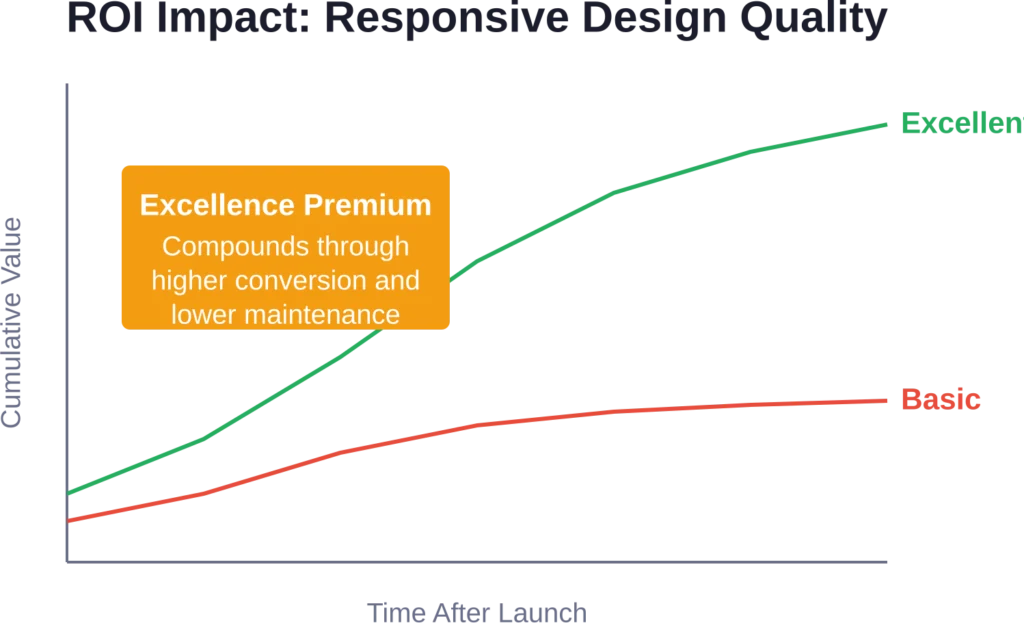 Quality responsive design generates compounding returns through improved conversion and reduced technical debt over time.
