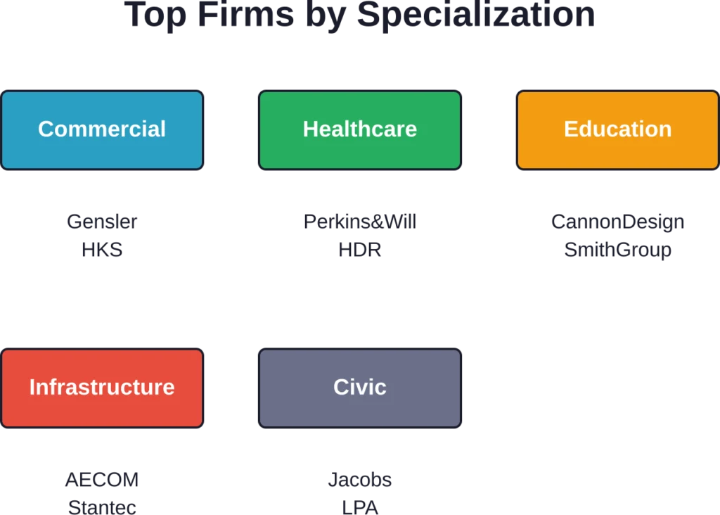 Leading architecture firms organized by primary specialization and sector expertise