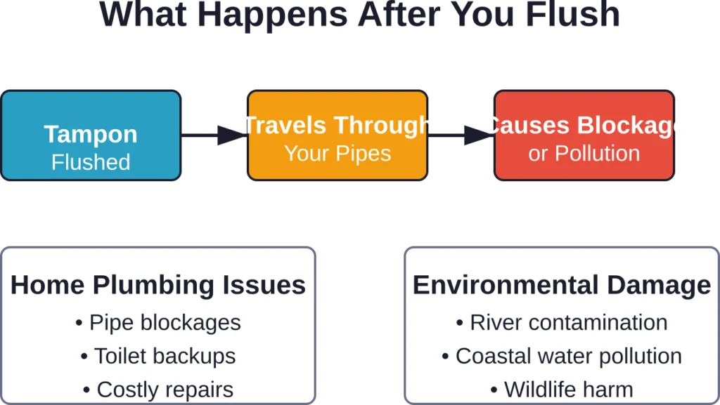 The lifecycle of a flushed tampon shows multiple points of failure in plumbing and wastewater systems.