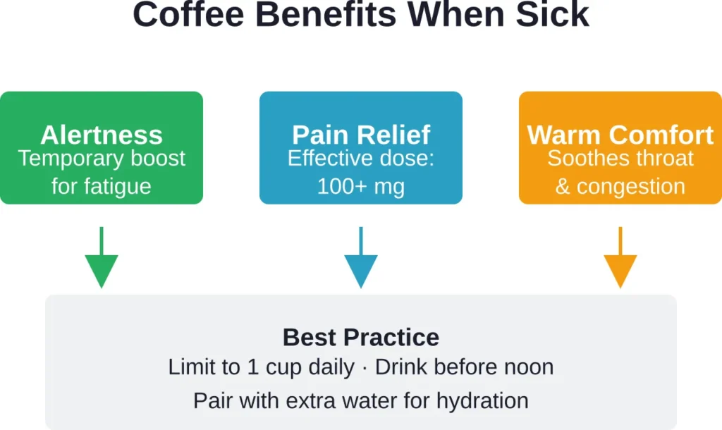 Three main benefits of moderate coffee consumption during illness, with optimal timing recommendations