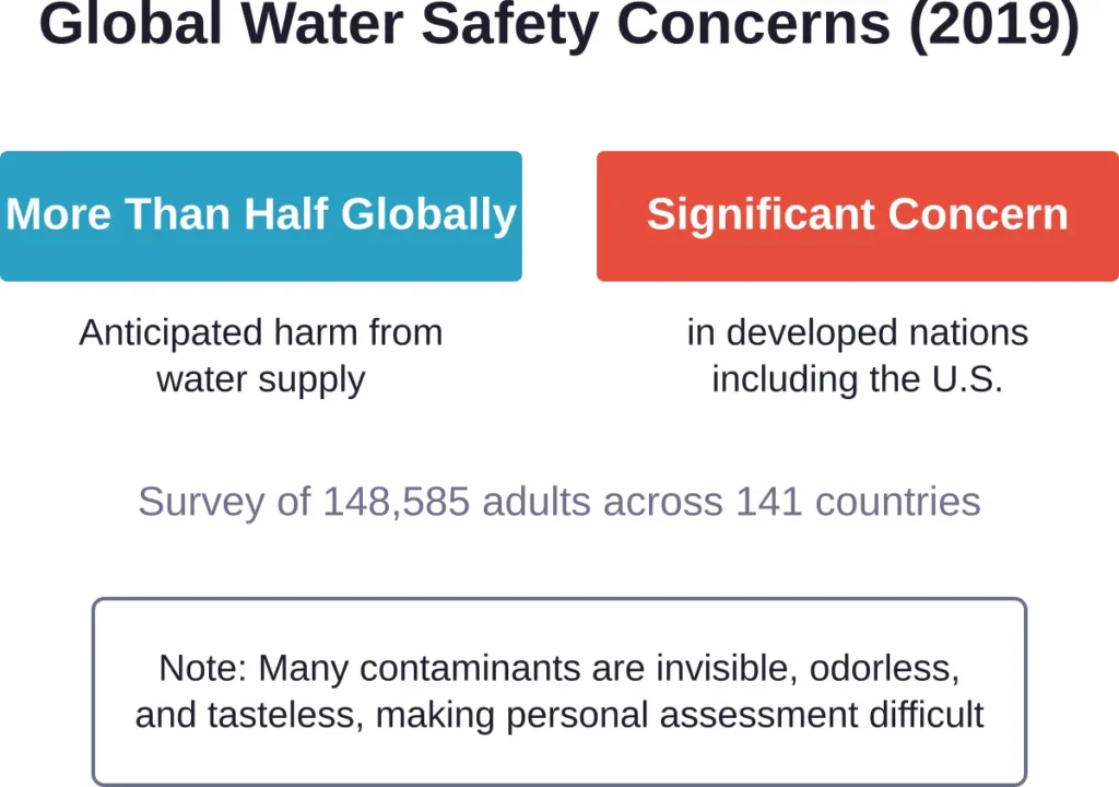 Public perception data from the 2019 Lloyd's Register Foundation World Risk Poll shows significant concern about drinking water safety even in developed nations.