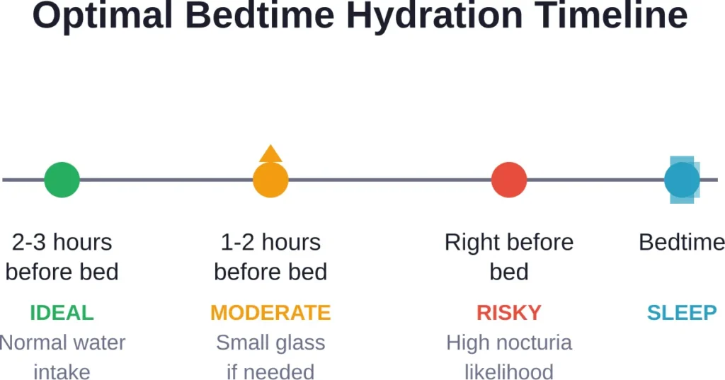 Strategic timing of water intake before bed can optimize hydration benefits while minimizing sleep disruption from nocturia.