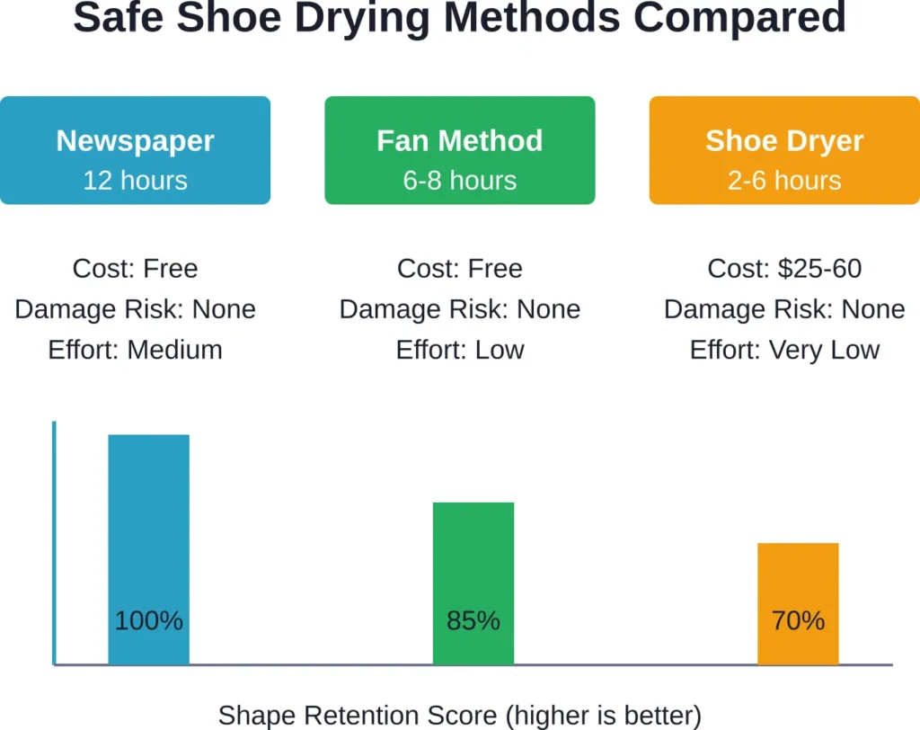 Time requirements and effectiveness comparison of three safe shoe drying methods
